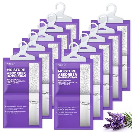 CLEVAST Luftentfeuchter 10er Pack mit Lavendelduft, hängender Feuchtigkeitsabsorber gegen Schimmel, für Kleiderschrank, Wohnwagen, Keller, Bad