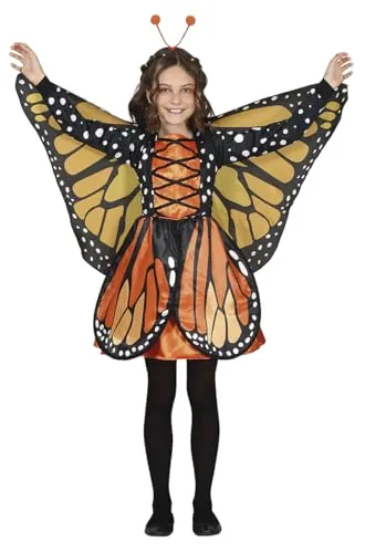 FIESTAS GUIRCA Zauberhafter Schmetterling Kostüm für Mädchen - Kostüme für Kinder, bezauberndes Monarchfalter Kleid mit Haarreif, ideal für Fasching, Karneval und Halloween, geeignet für Mädchen von 7-9 Jahren.