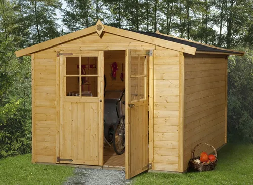 Weka Holz-Gartenhaus Parma Satteldach 254 cm x 318 cm - Holz-Gartenhaus mit klassischem Design und robustem Satteldach, ideal zur Aufbewahrung von Gartenutensilien. Einfache Montage dank Steck- & Schraubsystem, inklusive Boden.