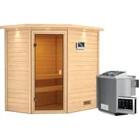 Woodfeeling Sauna Jella mit 9 kW Bio-Ofen und LED-Dachkranz