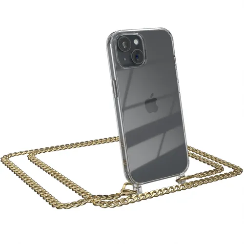 Für Apple iPhone 15 Case Handyhülle zum Umhängen Kordel Tasche Kette Set Gold