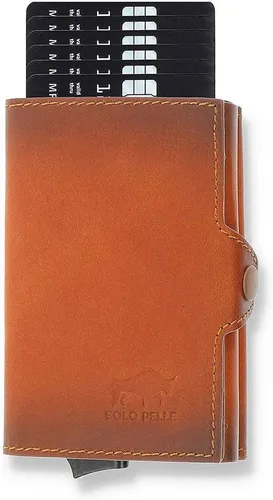 Solo Pelle Geldbörse Kartenetui - Elegantes Slim Wallet aus echtem Leder - Portemonnaies mit RFID Schutz, aus hochwertigem europäischem Leder in vintage Cognac Braun für stilbewusste Nutzer.