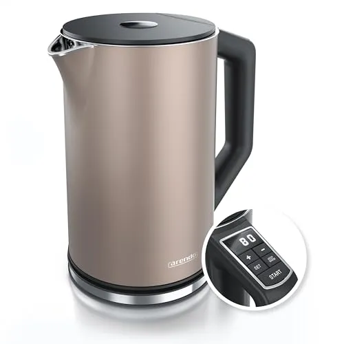 Arendo Edelstahl Wasserkocher ELEGANT 1,5L - Wasserkocher mit Temperatureinstellung 40-100 Grad in 5er Schritten, doppelwandiges Design für Sicherheit und Komfort, ideal für Teeliebhaber.