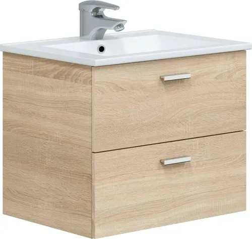 Badezimmermöbel Doksuri, Badezimmerschrank, Mehrzweckschrank, Hängeschrank mit Spiegel, 60x45 h50 cm, Eiche