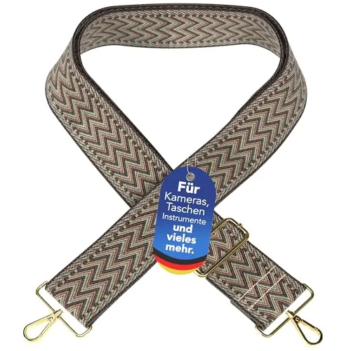 EAZY CASE - Verstellbarer Taschengurt, Ersatz Gurt für Handtaschen, Schulterriemen für Umhängetaschen, breiter Riemen für Taschen und Tragetaschen, DIY Taschenband, Zig Zag - Taupe Metal Gold