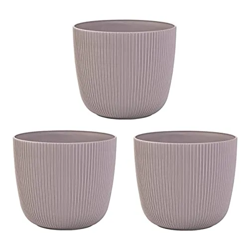 Engelland - 3 x Blumentopf mit Drainagesystem, Flieder/Violett, Rillenoptik, Pflanz-Topf, Kübel, modern, widerstandsfähig, rund, wetterfest, Kunststoff, Ø 21 cm, 5 Liter