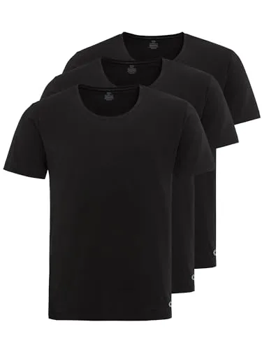 camel active Herren Rundhals Unterziehshirt im 3er Pack - Unterhemd - Stretch - Kurzarm T-Shirt aus einem angenehmen Baumwollmix Schwarz Menswear-S