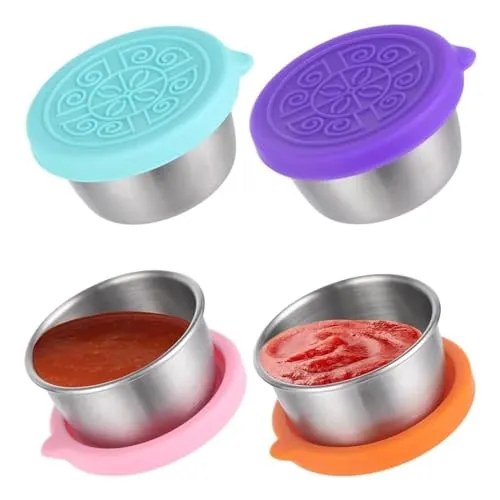 VIVIIHOO Mini Dosen mit Deckel-Snackbox, Kleine Dosen Lebensmittelbehälter Set, Edelstahl Dressing Behälter,Wiederverwendbare Saucenbehälter,4x50ml kleine Dosen mit Deckel, Auslaufsicher