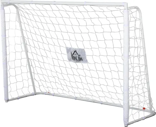 HOMCOM Fußballtor – Fußballkäfig – Trainingstor Abm. 186L x 62B x 123H cm – Metallrahmen mit PE-Netz – Heringe und Werkzeug inklusive – Weiß