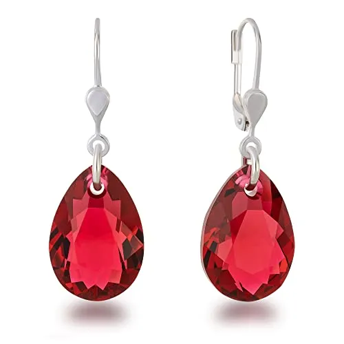 Schöner-SD 925 Silber Ohrringe Tropfen Kristall Scarlet Rot - Ohrringe für Damen aus 925 Silber mit hängenden Kristall-Tropfen in intensivem Rot. Ideal für besondere Anlässe und verleiht jedem Outfit einen Hauch von Leidenschaft.