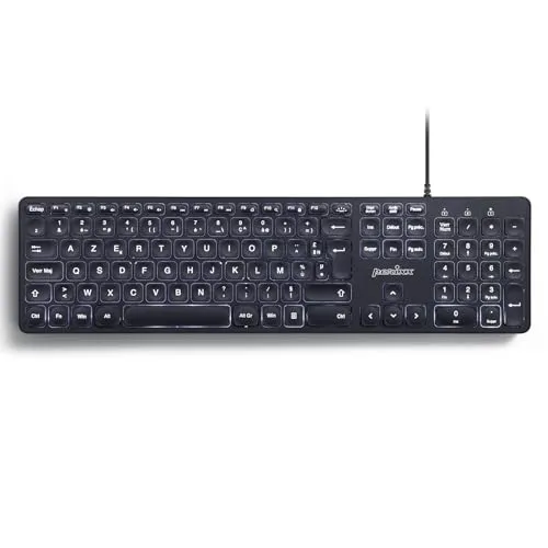 Perixx PERIBOARD-331 Tastatur, kabelgebunden, USB, Hintergrundbeleuchtung, volle Größe – Scherentasten Typ X – Hintergrundbeleuchtung Weiß – Schwarz – AZERTY