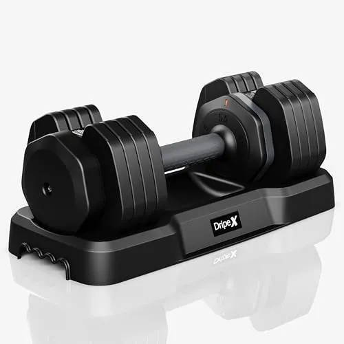 Dripex Hantel, Verstellbare Kurzhantel 24.5 kg Einzeln, Hanteln mit Anti-Rutsch Griff, Einstellbaren Hantelscheiben und Ablageschale, Fitness Kurzhanteln aus Stahl