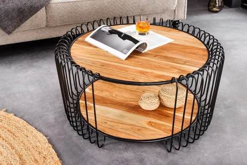 riess-ambiente Couchtisch True Elements, Rund, 73x41x73 cm, Braun, Holz - Eleganter Couchtisch True Elements aus massivem Akazienholz mit einzigartiger Maserung und praktischem Stauraum. Ideal für ein stilvolles Wohnzimmer, vereint er modernes Design mit Funktionalität.