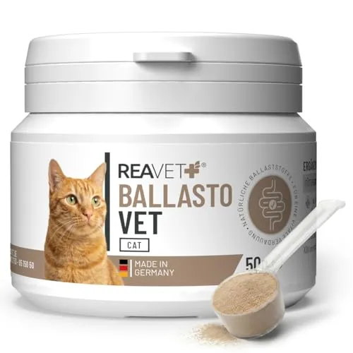 ReaVET BallastoVET für Katzen – Natürliche Ballaststoffe zur Unterstützung bei Verstopfungsneigung & Haarballen I Fördert Normale Kotkonsistenz & Darmfunktion I Sehr ergiebig I 50 g