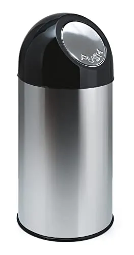 PROREGAL Klassischer Abfallbehälter mit Pushdeckel | 40 Liter - Haushaltszubehör - Robuster Abfallbehälter aus hochwertigem Edelstahl mit praktischem Pushdeckel für eine hygienische und einfache Entsorgung.