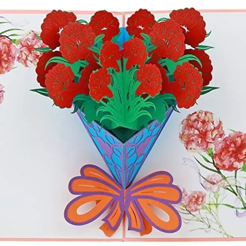 3D Pop Up Roter Blumenstrauß mit natürlichem Blumendesign - Pop Up Grußkarte