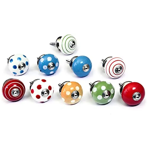 Nacnic Set von 10 Keramikknöpfen in verschiedenen Farben, handbemalt, verschiedenen Designs. Handgefertigte Griffe für Schränke, Schubladen und Kommoden. Klassische Knöpfe mit 40 mm Durchmesser.