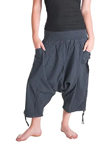 Vishes - Alternative Bekleidung - Damen Lässige Extra Weite Hose Baggy Schlupfhose Dehnbund Taschen grau