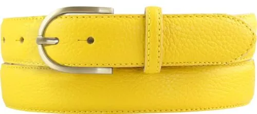 Italienischer Damen-Gürtel, 30 mm breit, Damen, Chinogürtel, Hosengürtel, strukturiertes Leder, Schließe Gold | Gelb 80cm