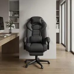 SONGMICS Ergonomischer Bürostuhl mit Fußstütze - Schwarz - Ergonomischer Bürostuhl mit ausziehbarer Fußstütze und verstellbarer Rückenlehne für optimalen Sitzkomfort. Hochwertige Materialien und großzügige Polsterung sorgen für angenehmes Arbeiten und Entspannen.