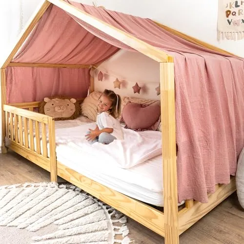 lilimaus Betthimmel aus Musselin für Kinderzimmer - Gemütlicher Baldachin in Altrosa mit Gold, ideal für eine traumhafte Kinderzimmer-Deko. Aus hochwertiger Baumwolle, pflegeleicht im Schonwaschgang und perfekt für kreative Gestaltung.