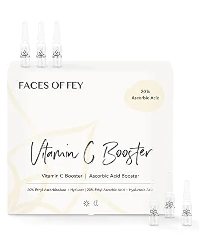 Vitamin C Booster FACES OF FEY - Microneedling Ampullen - Gesichtsmasken & Gesichtskuren mit 20% Ascorbic Acid und Hyaluron; ideal für reine, ebenmäßige Haut und dermatologisch getestet mit Bestnote.