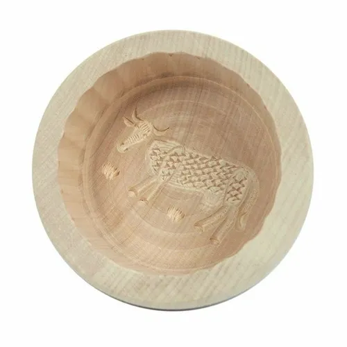 Butterform rund mit Kuh aus Ahorn Holz Buttermodel Buttersturzform Form 250g