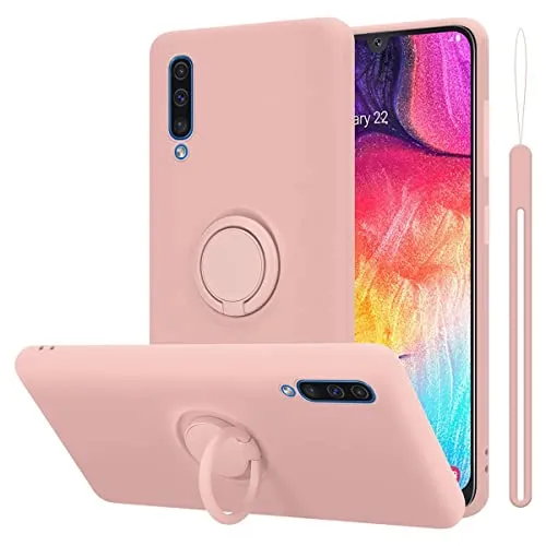 Cadorabo Hülle kompatibel mit Samsung Galaxy A50 4G A50s A30s Schutzhülle TPU Silikon Case Liquid Design mit Ring Slim Liquidsilikon Microfaser Case Hülle für Galaxy A50 4G A50s A30s in Rosa