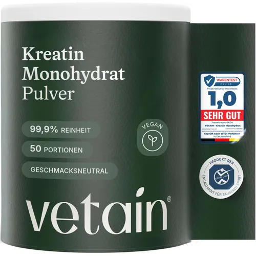 VETAIN Kreatin Monohydrat - ultrafeines Pulver - 50 Portionen reines Creatin - ohne Zusätze
