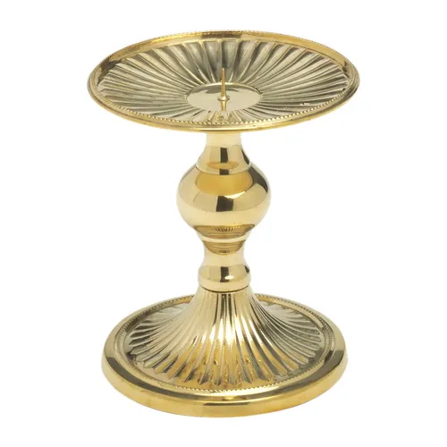 NKlaus Glanz Scheibenleuchter Messing Gold 12cm - Kerzenständer - Altarleuchter aus hochwertigem Messing, mit feinem Muster, sorgt für Stabilität und schützt Ihre Inneneinrichtung vor Brand- und Wachsflecken.