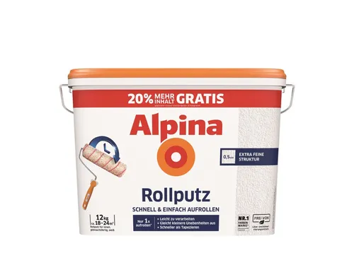 Alpina Rollputz 12 kg - Weiß mit 0,5 mm Körnung - Farben - Hochwertiger Rollputz für eine strukturierte Wandgestaltung, ideal für kreative Innenräume.