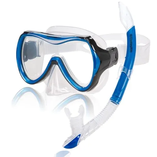 AQUAZON Taucherbrille CAPRI mit Schnorchel für Kinder - Hochwertiges Schnorchelset für Kinder von 7-12 Jahren, mit Tempered Glas für besten Durchblick und einem speziellen Semi Dry Schnorchel, der Wasser weitgehend fernhält.