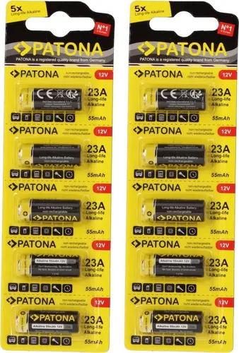 PATONA 10x (2x5 Stück) 12V 23A 23GA MN21 Spezialbatterie für Garagentoröffner, Fernbedienungen, Alarmsysteme, Bluetooth-Headset etc. kompatibel mit MN21,V23GA, 3LR50, LRV08, 8LR932, L1028