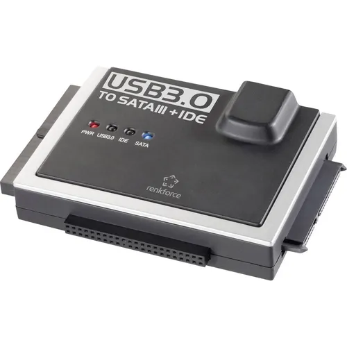 Renkforce Festplatten Adapter USB 3.2 Gen 1 - USB-Adapter für den einfachen Betrieb von SATA- und IDE-Laufwerken ohne Einbau, ideal für den Zugriff auf ausgebaute Festplatten.