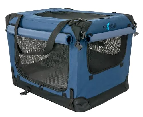 Foxdevil by xonic® Faltbare Hundebox/Katzenbox für mittelgroße Tiere – Hundetransportbox Auto und Zuhause – Transportbox Hund – Hundebox Auto Kofferraum (Blau, M)