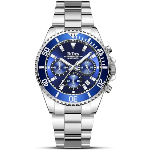 BIDEN Herren Chronograph Uhr - Armbanduhren für Herren mit multifunktionalem Design, 30M wasserdicht und edlem Edelstahlarmband – ideal für jede Gelegenheit.