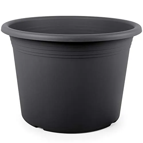 Floralo Blumentopf Cilindro rund, 20 cm Durchmesser x 14 cm, anthrazit, wetterfestes Pflanzgefäß aus UV-beständigem Kunststoff, grau (dunkel) 1x