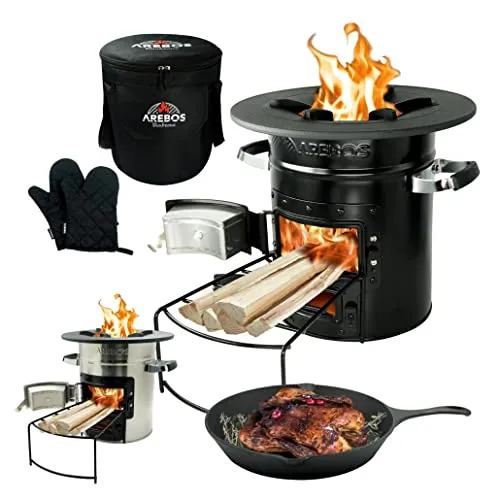 Arebos Feuerstelle Raketenofen mit Grillpfanne