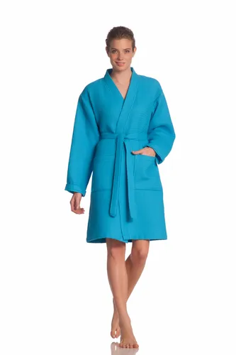 Vossen Unisex-Bademantel Rom - Bademantel in Kurzform aus leichtem Waffelpiqué, ideal für Sauna & Spa, mit Kimono-Kragen und Gürtel, für Damen & Herren, pflegeleicht und trocknergeeignet.