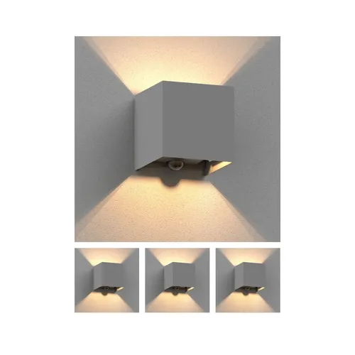 4x Wandleuchte CUBEL für außen IP65 Up-/Downlight Bewegungsmelder grau matt