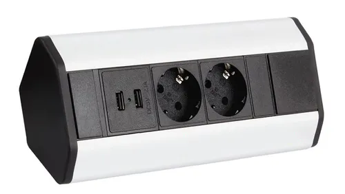 DesignLight CORNERBOX Aluminium SchuKo 2-fach mit USB Steckdose 2-fach / Ecksteckdose / Mehrfachsteckdose