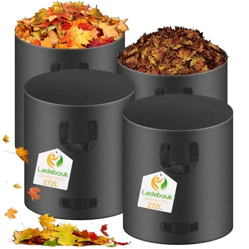 Ledebouk 4X 272L Gartenabfallsack Laubsack, Groß Robust Gartensack Extra Stabil Selbststehend Garten Sack Abfallsack Faltbar aus Polypropylen-Gewebe 200 gsm für Gras Laub Hecke Gartenabfall