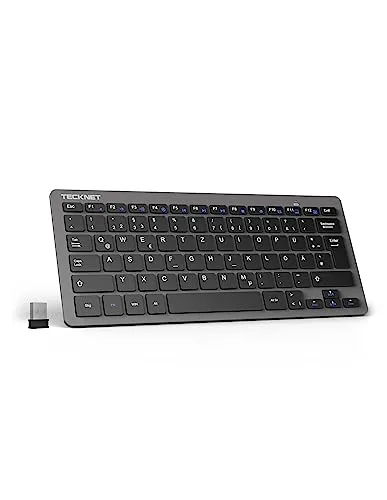 TECKNET Slim Kabellose Tastatur, Deutsches Layout QWERTZ, 2.4 GHz, 78 Tasten Mini Wireless Tastatur mit Nano USB Empfänger für Windows 11/10/8/7/Vista/XP and Android Smart TV - Grau