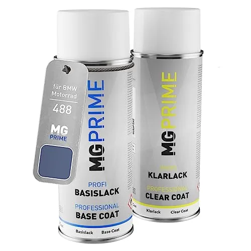 MG PRIME Motorradlack Sprühdosen Set für BMW Motorrad 488 Ferro Metallic Mat Basislack Klarlack Spraydose 400ml