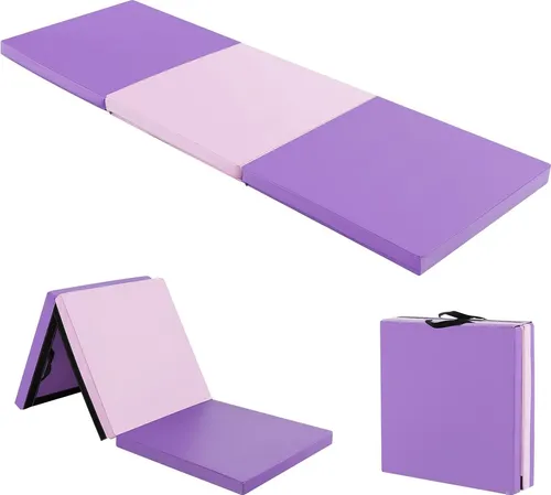 COSTWAY Klappbare Weichbodenmatte 180 x 60 x 5 cm – Gymnastik- und Fitnessmatte in Lila + Rosa - Komfortable und dick gepolsterte Fitnessmatte für sicheres Training. Ideal für Kinder und Erwachsene, leicht transportierbar und wasserabweisend, perfekt für Schule und Sportstudio.