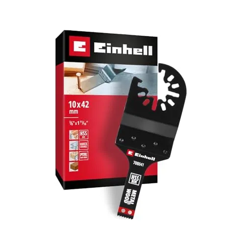 Original Einhell Tauchsägeblatt aus Bi-Metall für Metall- und Holzbearbeitung (10 mm Breite, 42 mm Eintauchtiefe, PTFE-Finishing, Metallverzahnung, Schnellwechselfunktion)