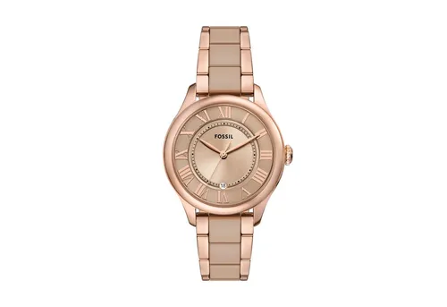 FOSSIL Damen Analog Quarz Uhr CE1133 - Elegante Armbanduhr mit Keramikarmband in Roségold, kratzfestem Mineralglas und 50m Wasserdichtigkeit – perfekt für stilbewusste Frauen.