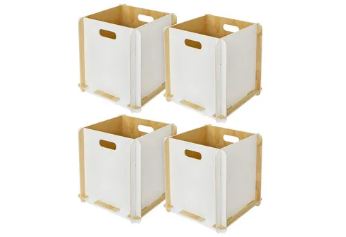 HMF Aufbewahrungsbox - Praktische Regalbox aus Holz (4 St) - Aufbewahrungsboxen aus Holz, ideal für Kallax-Regale. Zusammensteckbar, vielseitig einsetzbar im Kinderzimmer oder Büro, mit praktischen Griffen für einfachen Transport.