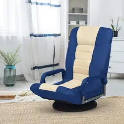 COSTWAY Relaxsessel 360° drehbar, Bodensessel mit 6-Fach verstellbarer Rückenlehne, Liegestuhl bis 140kg belastbar, Bodenstuhl Sessel gepolstert,... - Blau/Weiß