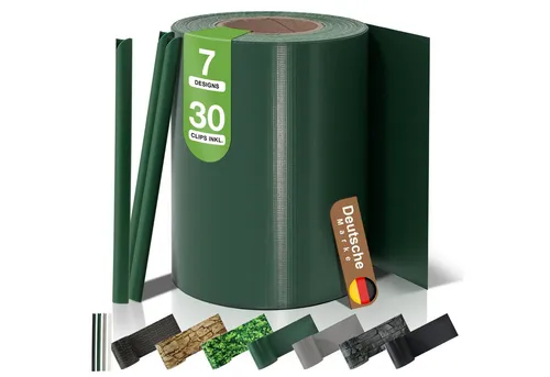 BooGardi Sichtschutzstreifen PVC Sichtschutzstreifen · Sichtschutz Zaun · blickdicht & wetterfest, (1 Rolle 19 cm x 35 m Grün · 450 g/m² · inkl. 30 Clips), Zaunblende für Doppelstabmattenzaun & Stabmattenzaun